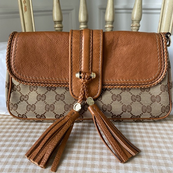 Gucci Brown Leather/GG Canvas Marrakech evening bag - Picture 1 of 16